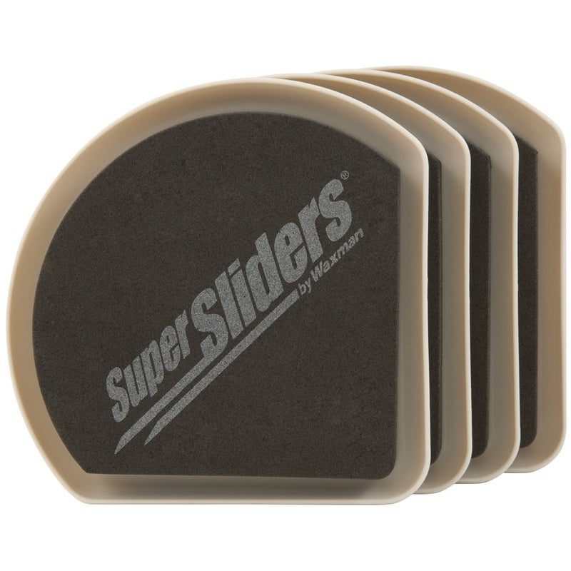 SUPER SLIDERS منزلقات أثاث بلاستيكية قابلة لإعادة الاستخدام بزوايا مربعة مقاس 5 بوصات للأرضيات المغطاة بالسجاد، سطح وسادة إسفنجية متينة لتثبيت آمن (عبوة من 4 قطع، بيج) - Image 1